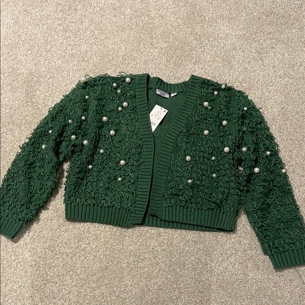 Green Pearl Embellished Sweater